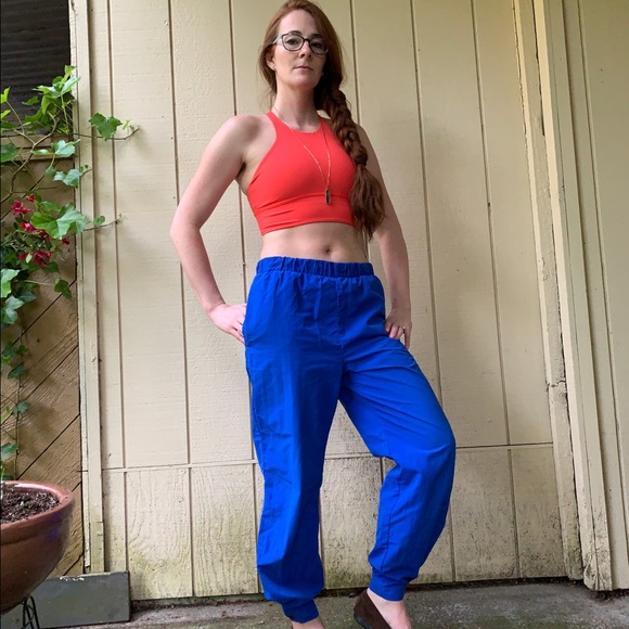 Vintage 80’s REI high waist track pants sz S vibrant blue red zipper ankle-snap - Picture 2 of 11